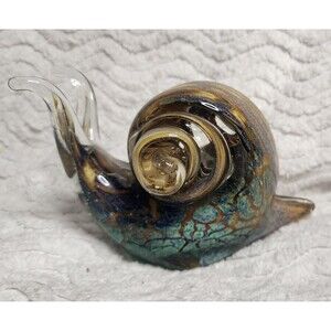 VINTAGE BEAUTY HandBlown MuranoStyle Art Glass SNAIL Gold Colorful Paperweight